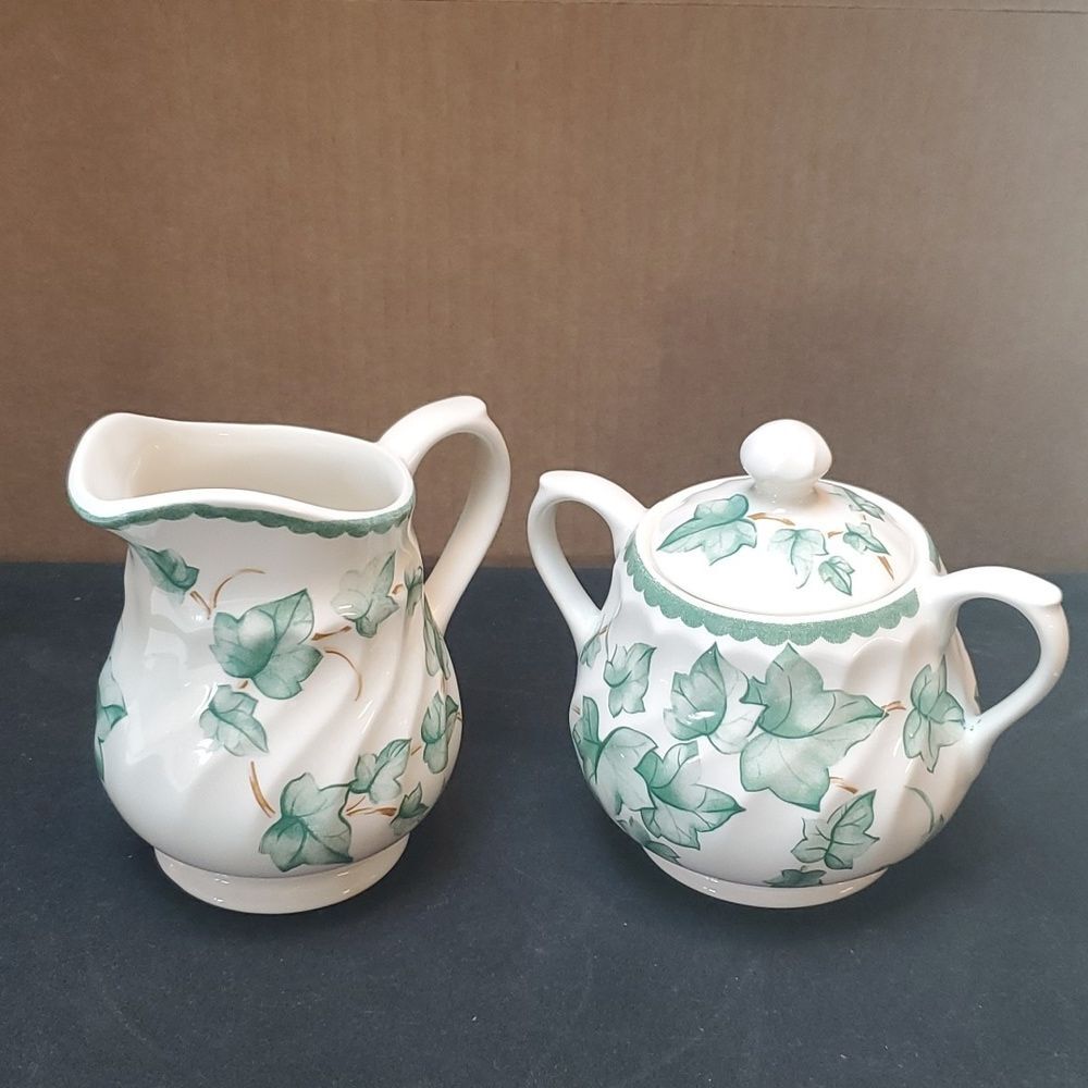 #25  Ivy Leaf Pattern Milk Jug and Sugar Bowl  | Creamer  Sugar Made in England